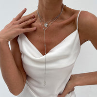 Thumbnail for Elegant Layered Rose Pearl Charm Long Chain Y Necklace - ArtGalleryZen