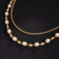 Thumbnail for Elegant Layered Silver Tone Cross Pendant Pearl Trouser Chain - ArtGalleryZen