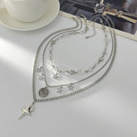 Thumbnail for Elegant Layered Star Spiral Pendant Curb Chain Necklace Set - ArtGalleryZen
