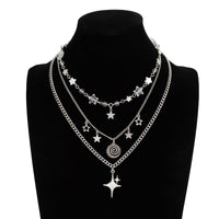 Thumbnail for Elegant Layered Star Spiral Pendant Curb Chain Necklace Set - ArtGalleryZen