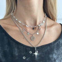 Thumbnail for Elegant Layered Star Spiral Pendant Curb Chain Necklace Set - ArtGalleryZen