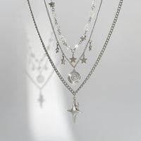 Thumbnail for Elegant Layered Star Spiral Pendant Curb Chain Necklace Set - ArtGalleryZen