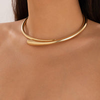 Thumbnail for Elegant Minimalist Gold Silver Tone Open Collar Necklace - ArtGalleryZen