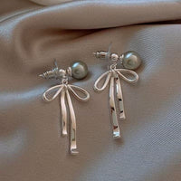 Thumbnail for Elegant Pearl Bowknot Ribbon Dangle Removable Earrings - ArtGalleryZen
