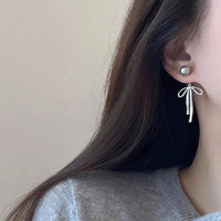Thumbnail for Elegant Pearl Bowknot Ribbon Dangle Removable Earrings - ArtGalleryZen