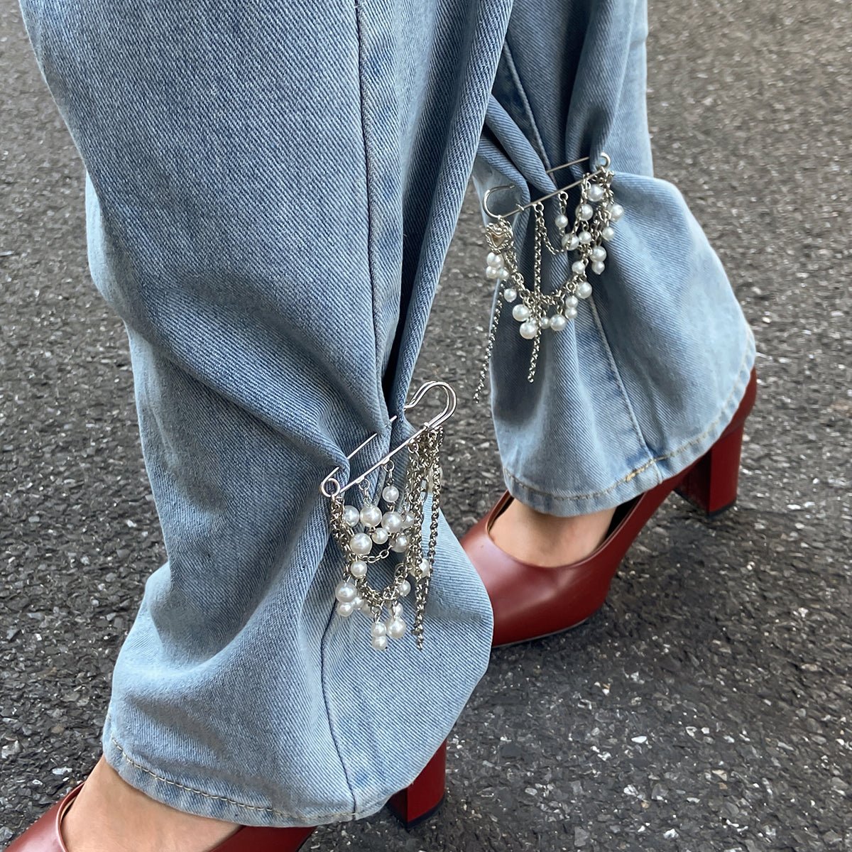Elegant Pearl Heart Tassel Trouser Pin - ArtGalleryZen