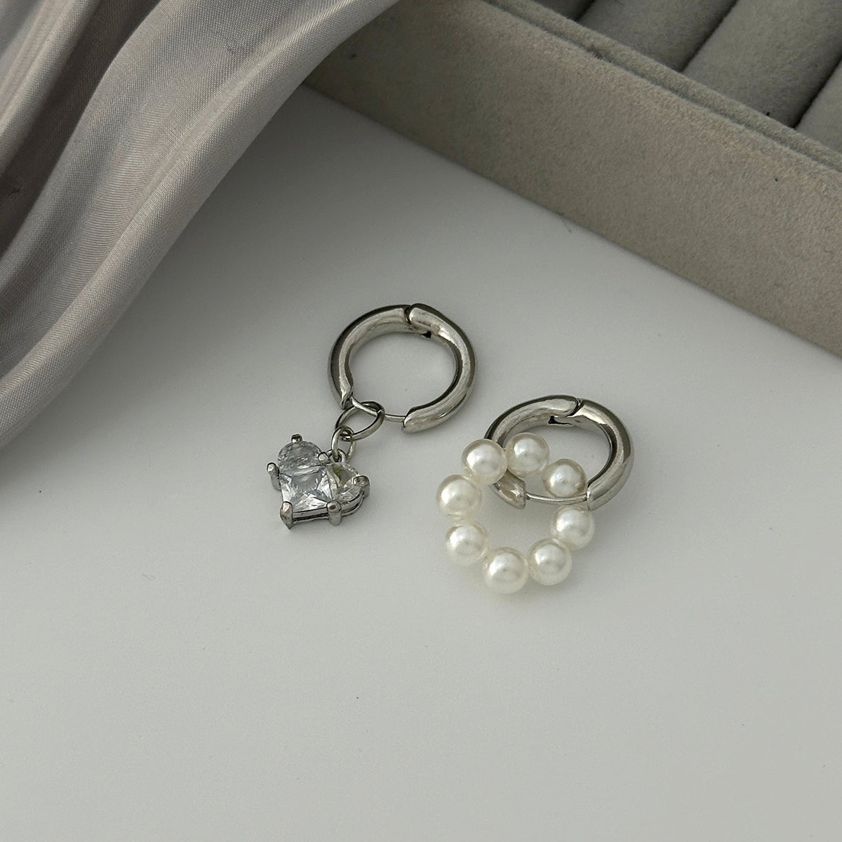 Elegant Rhinestone Heart Pearl Dangle Huggie Hoop Earrings - ArtGalleryZen