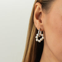 Thumbnail for Elegant Rhinestone Heart Pearl Dangle Huggie Hoop Earrings - ArtGalleryZen
