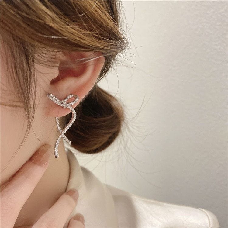Elegant Rhinestone Inlaid Bowknot Earrings - ArtGalleryZen