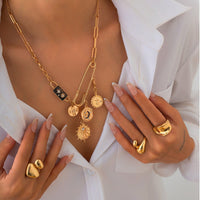 Thumbnail for Elegant Rhinestone Inlaid Enamel Round Disk Square Charm Paperclip Necklace - ArtGalleryZen