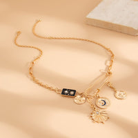 Thumbnail for Elegant Rhinestone Inlaid Enamel Round Disk Square Charm Paperclip Necklace - ArtGalleryZen