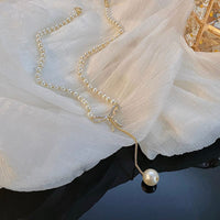 Thumbnail for Elegant Rhinestone Inliad Bowknot Charm Pearl Chain Y Necklace - ArtGalleryZen