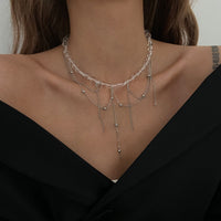 Thumbnail for Elegant Saturn Chain Tassel Crystal Beaded Necklace - ArtGalleryZen