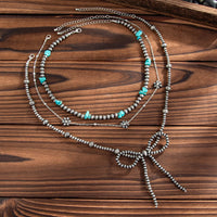 Thumbnail for Ethnic Style 3pcs Bowknot Charm Turquoise Beaded Chain Necklace Set - ArtGalleryZen
