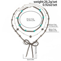 Thumbnail for Ethnic Style 3pcs Bowknot Charm Turquoise Beaded Chain Necklace Set - ArtGalleryZen
