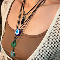 Thumbnail for Ethnic Style 4pcs Evil Eye Healing Crystal Stone Pendant Velvet Necklace Set - ArtGalleryZen