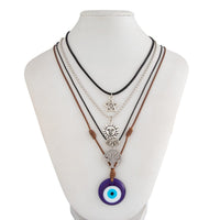 Thumbnail for Ethnic Style 4pcs Evil Eye Sun Star Family Tree Pendant Wax Cord Necklace Set - ArtGalleryZen