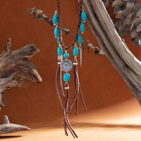 Thumbnail for Ethnic Style Feather Turquoise Pendant Braided Velvet Necklace - ArtGalleryZen