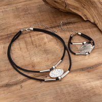 Thumbnail for Ethnic style Layered Carved Oval Charm PU String Necklace Bracelet Set - ArtGalleryZen