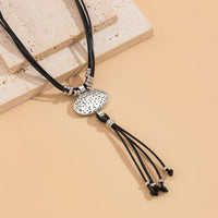 Thumbnail for Ethnic style Layered Carved Oval Charm PU string Tassel Necklace - ArtGalleryZen