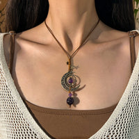 Thumbnail for Ethnic Style Moon Chalcedony Pendant Wax Cord Necklace - ArtGalleryZen