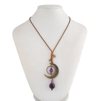 Thumbnail for Ethnic Style Moon Chalcedony Pendant Wax Cord Necklace - ArtGalleryZen