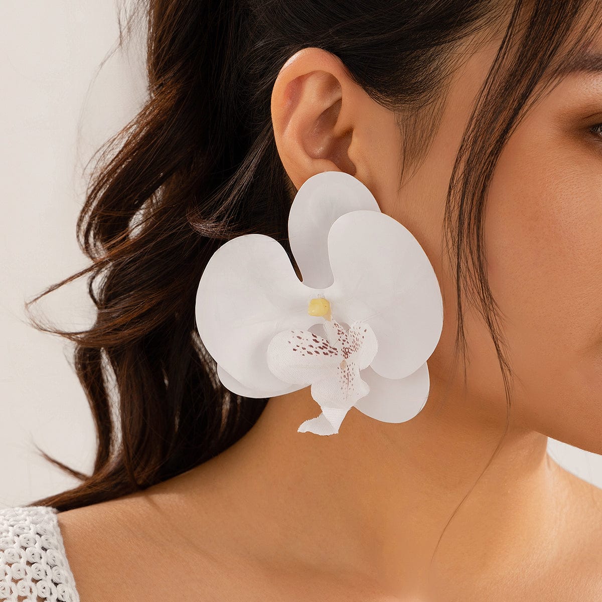 Exaggerated Butterfly Orchid Flower Stud Earrings - ArtGalleryZen
