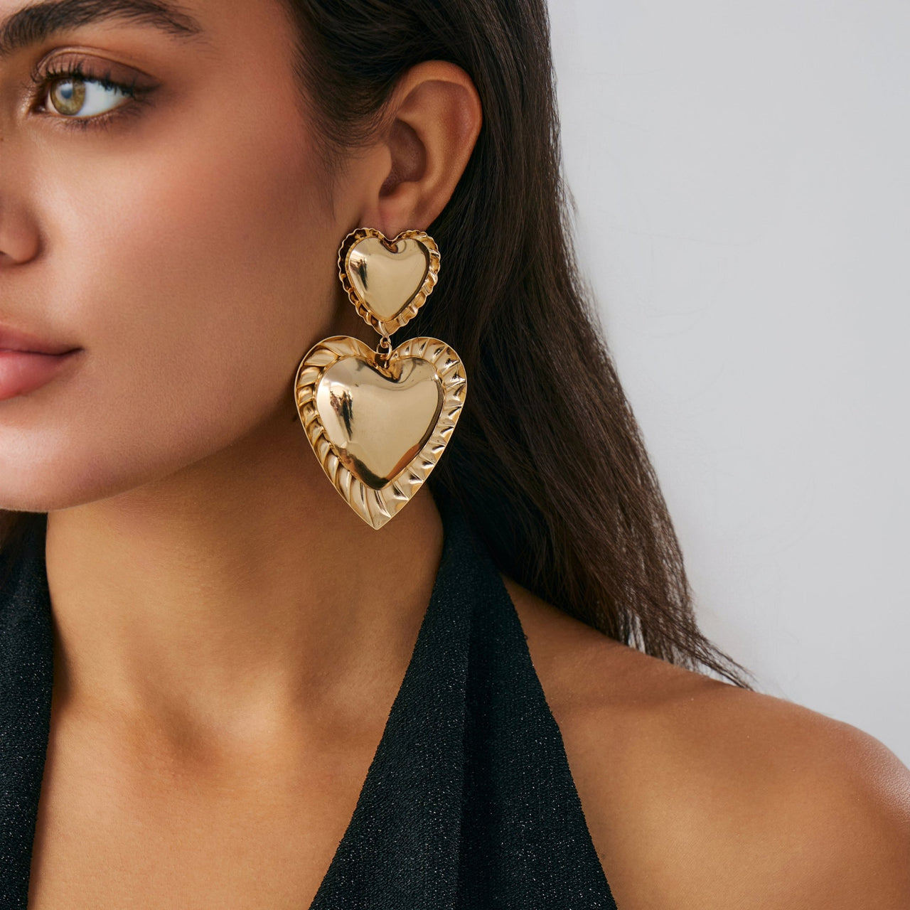Exaggerated Duo Heart Dangle Earrings - ArtGalleryZen