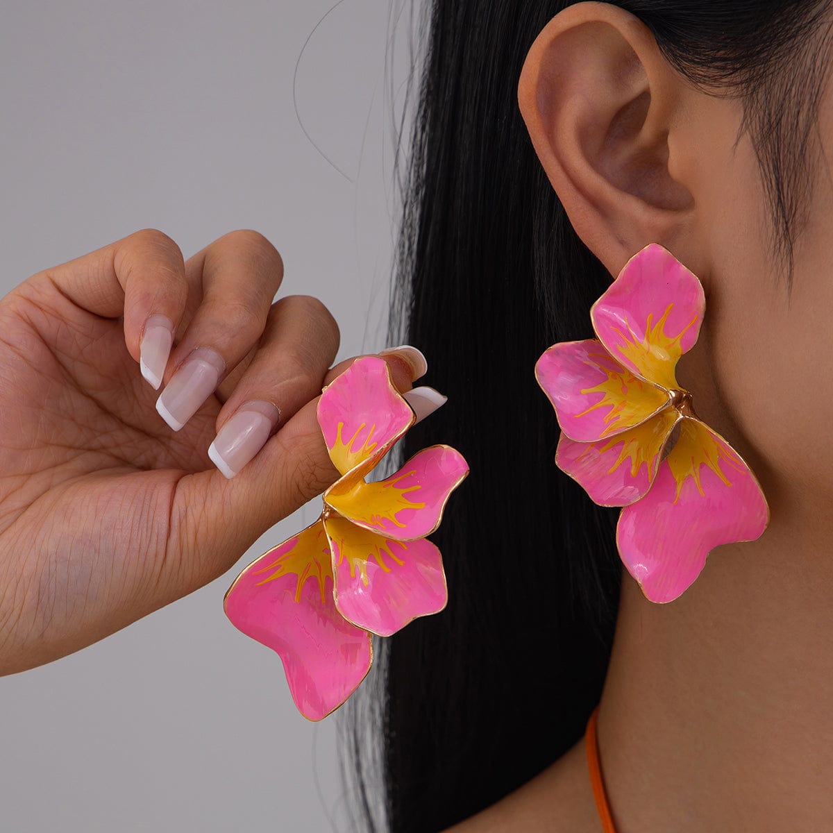 Exaggerated Gradient Enamel Flower Petal Stud Earrings - ArtGalleryZen