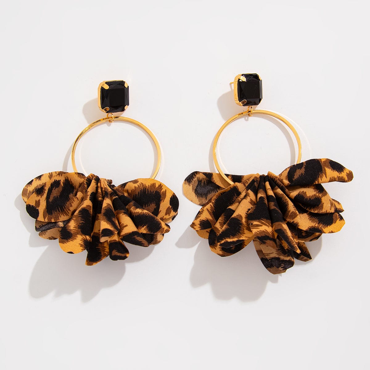 Exaggerated Leopard Fabric Hoop Dangle Earrings - ArtGalleryZen