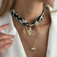 Thumbnail for Flower Heart Pendant Leopard Print Chiffon Necklace Set 2 Pcs Boho - ArtGalleryZen
