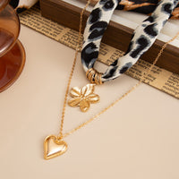 Thumbnail for Flower Heart Pendant Leopard Print Chiffon Necklace Set 2 Pcs Boho - ArtGalleryZen