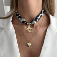 Thumbnail for Flower Heart Pendant Leopard Print Chiffon Necklace Set 2 Pcs Boho - ArtGalleryZen