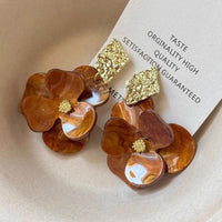Thumbnail for French Style Chunky Flower Dangle Textured Square Earrings - ArtGalleryZen