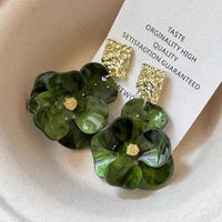 Thumbnail for French Style Chunky Flower Dangle Textured Square Earrings - ArtGalleryZen