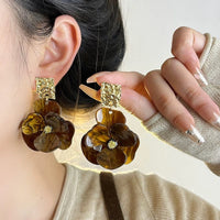 Thumbnail for French Style Chunky Flower Dangle Textured Square Earrings - ArtGalleryZen