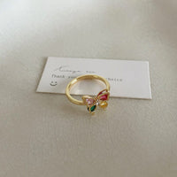Thumbnail for French Style CZ Inlaid Butterfly Enamel Flower Pearl Open Ring - ArtGalleryZen