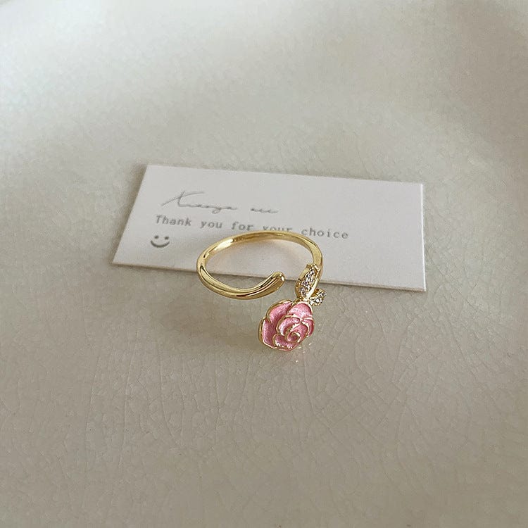 French Style CZ Inlaid Butterfly Enamel Flower Pearl Open Ring - ArtGalleryZen