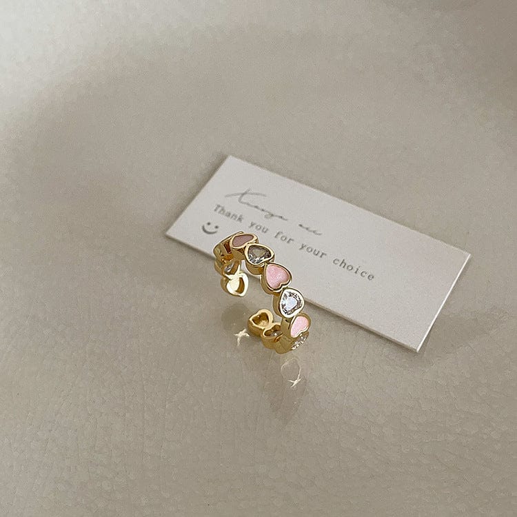 French Style CZ Inlaid Butterfly Enamel Flower Pearl Open Ring - ArtGalleryZen