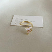 Thumbnail for French Style CZ Inlaid Butterfly Enamel Flower Pearl Open Ring - ArtGalleryZen