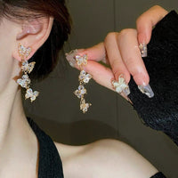 Thumbnail for French Style CZ Inlaid Butterfly Tassel Earrings - ArtGalleryZen