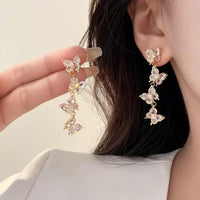 Thumbnail for French Style CZ Inlaid Butterfly Tassel Earrings - ArtGalleryZen