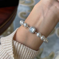 Thumbnail for French Style Layered CZ Inlaid Square Charm Pearl Chain Necklace Bracelet - ArtGalleryZen