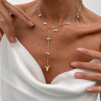 Thumbnail for French Style Pearl Tassel Bone Chain Y Necklace - ArtGalleryZen