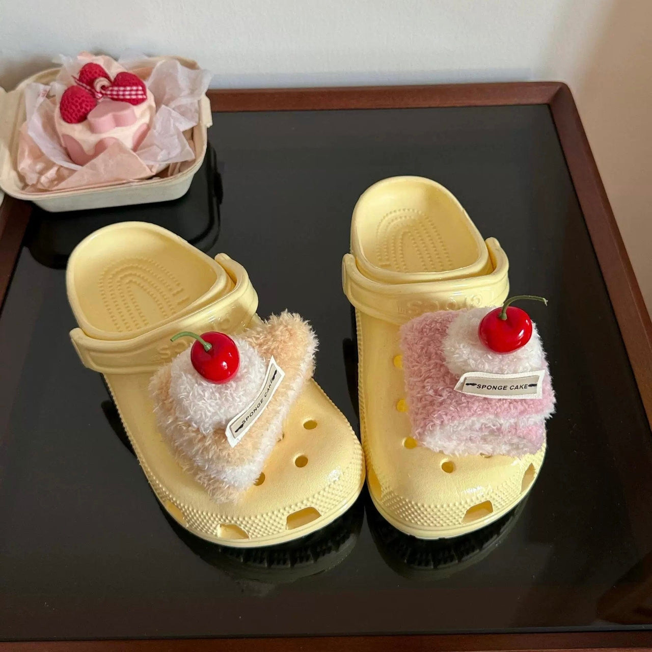 Furry Cherry Cake Crocs Sandals Decoration Shoe Charms - ArtGalleryZen