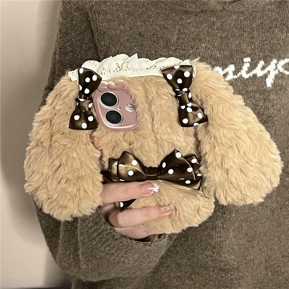 Furry Polka Dot Bowknot Bunny iPhone Case - ArtGalleryZen