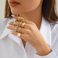 Thumbnail for Geometric 10pcs Gold Plated Hollow Heart Waterdrop Round Disk Open Ring Set - ArtGalleryZen