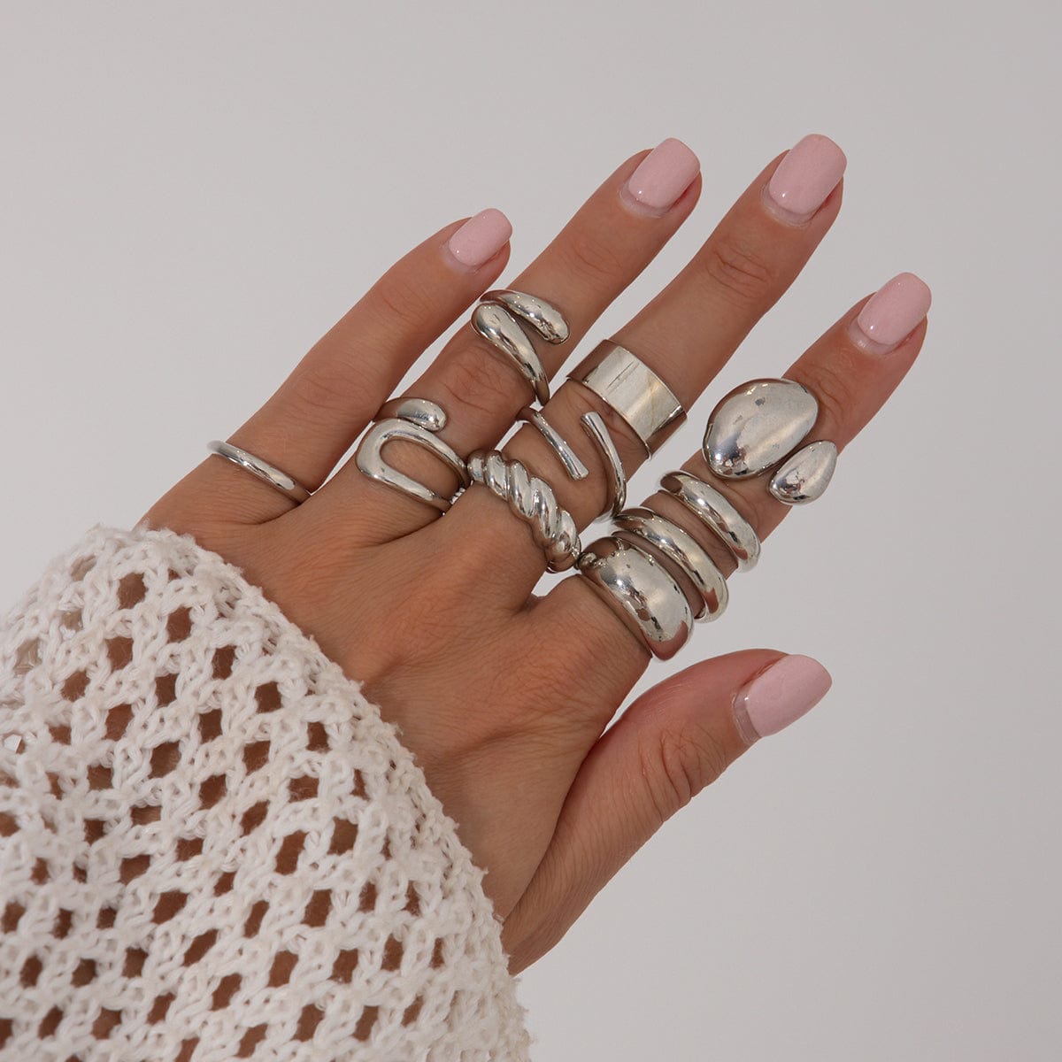 Geometric 10pcs Waterdrop Twisted Hollow Open Ring Set - ArtGalleryZen