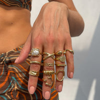 Thumbnail for Geometric 12pcs Gold Silver Tone Hollow Twisted Open Ring Set - ArtGalleryZen