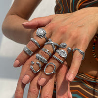 Thumbnail for Geometric 12pcs Gold Silver Tone Hollow Twisted Open Ring Set - ArtGalleryZen